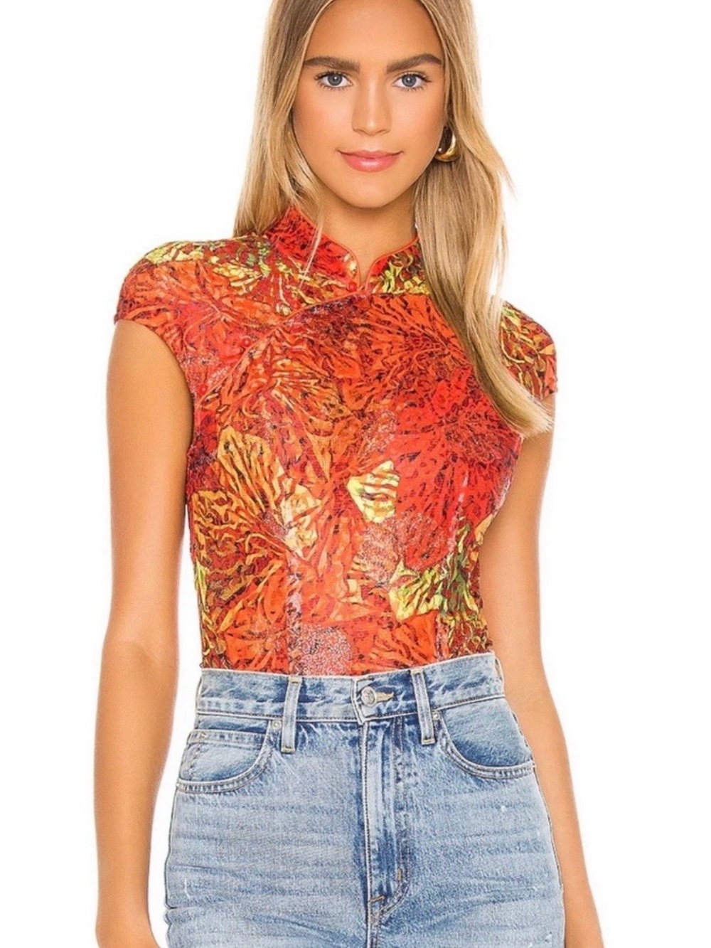 Kim Shui Red Lace High-Neck Sleeveless Bodysuit